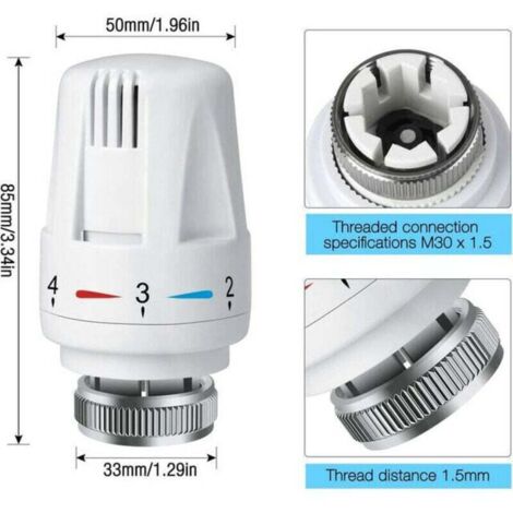 Kartell Válvula Termostática Para Radiador Con Protector De Bloqueo - Latón, 1,27 Cm X 15 Mm, Color Blanco - Control De Temperatura