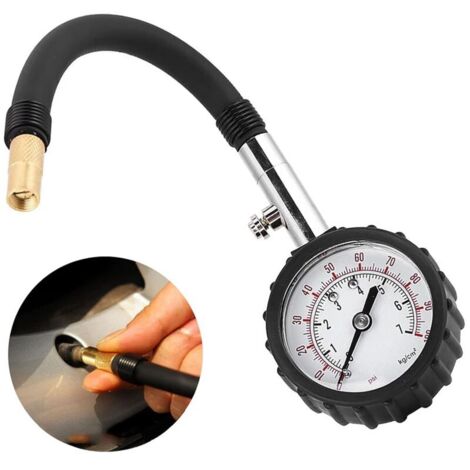 Medidor de presión de neumáticos para coche, bicicleta y motocicleta, manómetro con manguera flexible, ligero, color negro. (1/4)