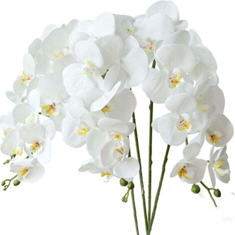 pezzi di orchidea Phalaenopsis fiori bianchi artificiali 70 cm con foglie di orchidea artificiali