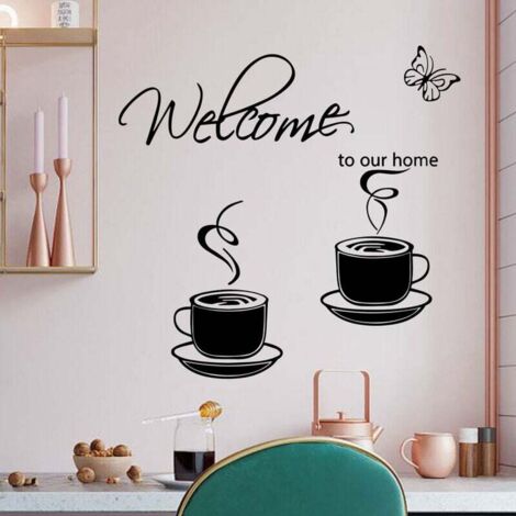 Pegatina de pared de cafetería con mariposas, pegatina de pared, decoración de pared moderna para sala de estar, dormitorio, cocina, oficina (1/4)