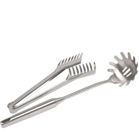 Juego de 2 piezas para servir espaguetis de acero inoxidable, pinzas para pasta de acero inoxidable, tenedor y cuchara.