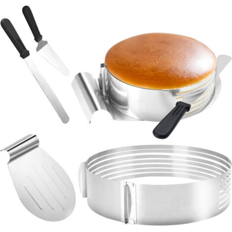 ALOVZE Paletta per torta regolabile, tagliapasta per torta mousse a strati, acciaio inossidabile, 4 pezzi, ausilio per il taglio, 23-30 cm (1/4)
