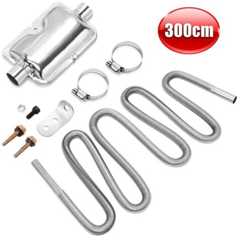 MaxEarn 300 cm Tubo di scarico del motore con silenziatore, tubo di scarico del riscaldatore dell'aria ausiliario del serbatoio del carburante automatico in acciaio inossidabile con 2 morsetti