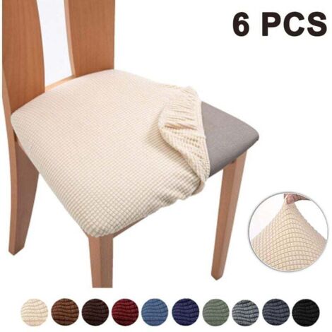 Housse de coussin pour chaise de bureau Coussin de siège carré Beige 6 pièces (1/4)