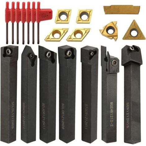 Portaherramientas de torneado de carburo de carbono de 12 mm con llaves para torno (7 barras de cuchillas, 7 cuchillas y 7 llaves) (1/4)