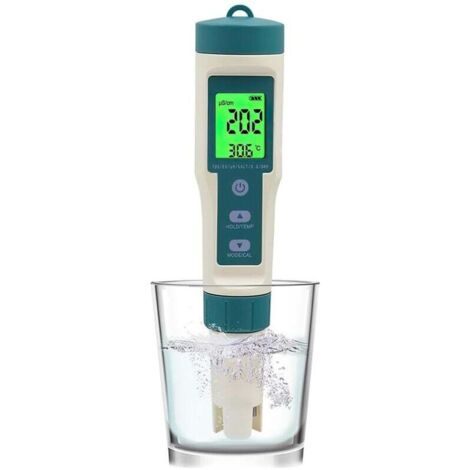 Medidor de pH electrónico 8 en 1 para piscinas, comprobador de pH/TDS/SAL/SG/ORP/EC/TEMP/H₂, comprobador de calidad del agua para piscinas, spas, acuarios, agua potable e hidroponía. (1/4)