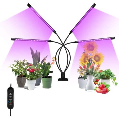 Lampada per piante ALOVZE, 4 teste, 80 LED, 3 modalità di illuminazione, lampada per piante con clip regolabile a 360°, timer 3/6/12 ore, 9 livelli di luminosità