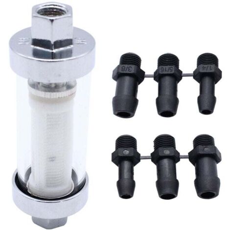 Kit de filtro de combustible reutilizable cromado con 6 mangueras, compatible con conexiones de 3/8", 1/4" y 5/16". (1/4)