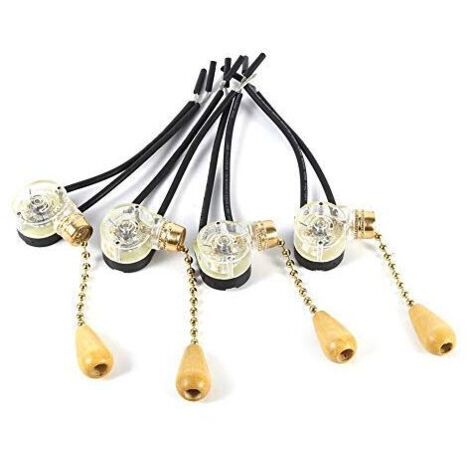 4 piezas de interruptor de tirador para lámpara de ventilador de casa, lámpara de pared de repuesto, interruptor de cadena de tirador con cable (1/4)
