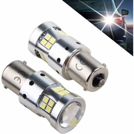 Bombillas LED 1156 P21w Ba15s 1141 7506 de 12 V, 24 V y 30 V para coche y moto, 1300 LM, con lente de proyección, blanco 6000 K para luces traseras, de reversa, de circulación diurna y de freno. (Paqu