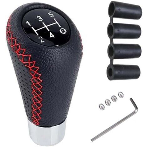 Pomello del cambio universale, pomelli del cambio a 5 velocità con 4 adattatori per auto manuali - Cuciture rosse (1/4)