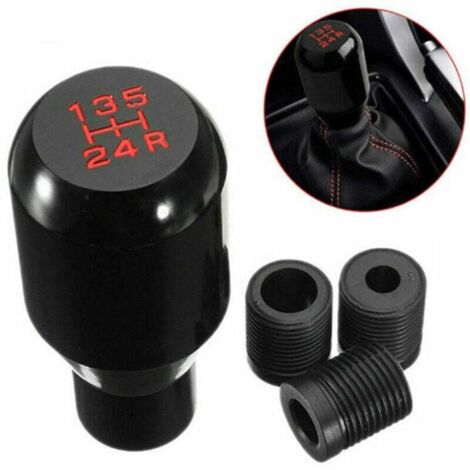Pomelli del cambio, pomello del cambio universale a 5 velocità, pomello del cambio manuale in metallo con 3 adattatori (8 mm, 10 mm, 12 mm) per auto con cambio manuale - Nero (1/4)