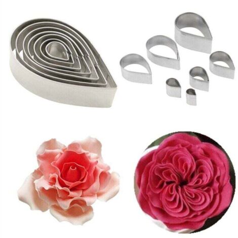 Set di 7 tagliabiscotti a forma di lacrima in acciaio inox per decorare torte