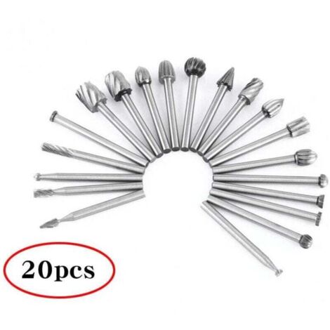 Utensile rotante - 20 pezzi di frese per la lavorazione del legno in acciaio rapido con testa svasata e gambo da 2,35 mm / Accessorio per utensili rotanti per la lavorazione del legno e l'intaglio (1/4)