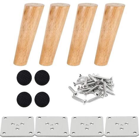 Set di 4 gambe per mobili in legno da 15 cm, gambe per letto da 15 cm, gambe inclinate per tavolino da caffè, gambe per mobili da cucina, finitura noce con accessori per l'installazione per poltrone, (1/4)