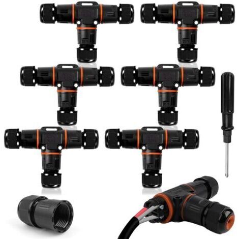 Confezione da 6 scatole di derivazione stagne a 3 vie IP68 per uso esterno, protezione cavi elettrici per cavi con diametro da 3 a 12 mm (1/4)