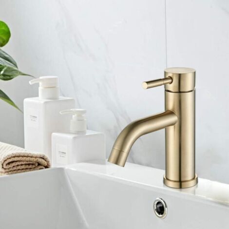 Rubinetto per bagno in oro, miscelatore monocomando per lavabo, rubinetto per lavabo in oro spazzolato (1/4)