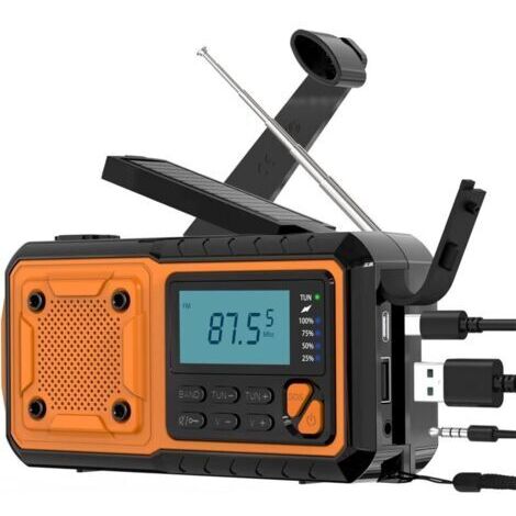 Radio solare, radio meteorologica portatile di emergenza, radio a manovella da 4000 mAh con dinamo FM/AM/SW, con torcia a LED/allarme SOS/cavo USB