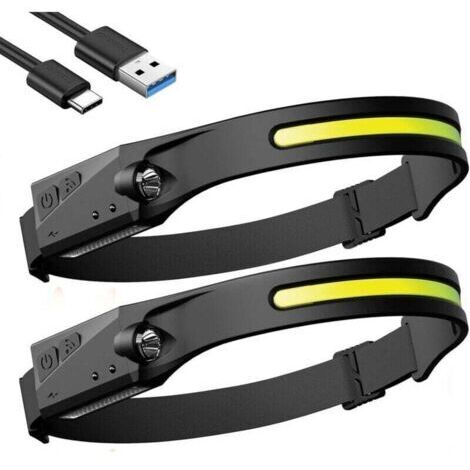 Lampada frontale a LED ricaricabile, confezione da 2 lampade frontali impermeabili per la corsa, lampada frontale con funzione sensore sensibile e 5 modalità, adatta per escursionismo, campeggio e pes (1/4)