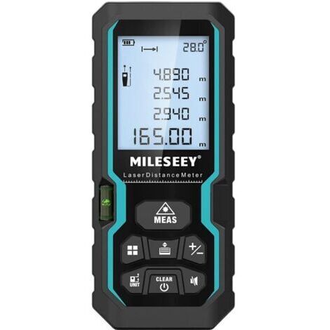 Telemetro laser da 50 m con controllo elettronico del livello, interruttore unità metro/pollice/piede e modalità Pitagorica