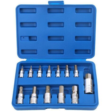 Chiave a brugola esagonale da 13 pezzi – 3 dimensioni di quadrato (1/2″, 3/8″, 1/4″) + chiavi Allen integrate da 2 a 14 mm – set completo per officina, fai-da-te e meccanica