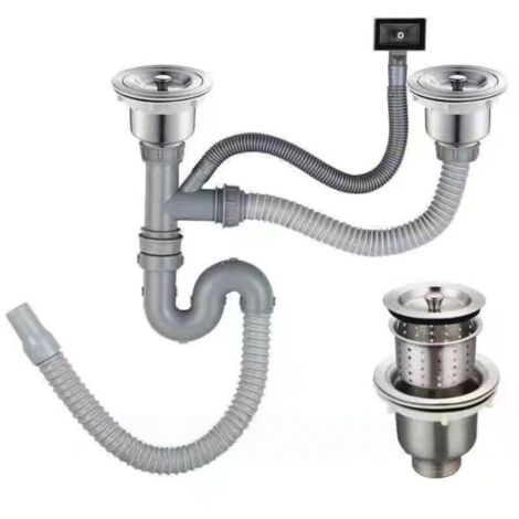 Sifone in acciaio inossidabile a forma di S per lavandini da cucina e bagno – Kit completo tubi di scarico con doppia uscita, resistente alla corrosione e facile da installare
