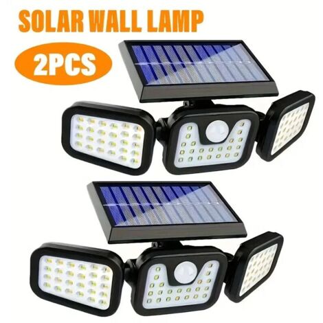 Lampada da parete solare commerciale con sensore di movimento, 74 LED, angolo di illuminazione ampio 270°, 3 modalità regolabili – ideale per esterni, giardino, vialetto e ingresso (1/5)