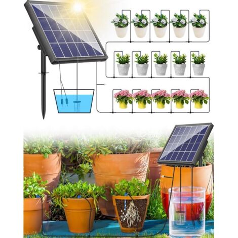 Sistema di irrigazione a goccia solare automatico – 2200 mAh, pannello solare da 2,5 W, 15 erogatori inclusi – Ideale per giardini, piante e fioriere rialzate