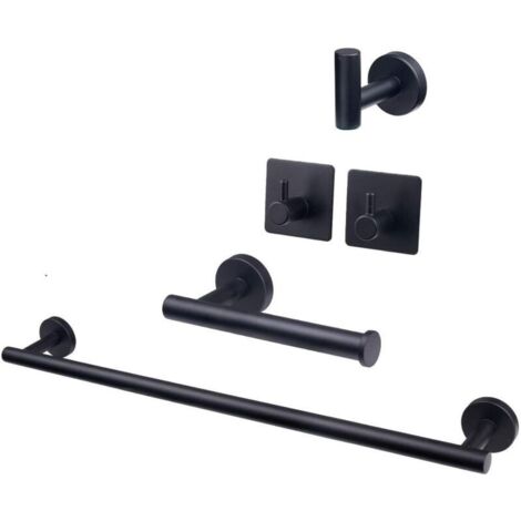 Set da 5 accessori per bagno in acciaio inossidabile: portasalviette, portasalviette allungato, portarotolo carta igienica, 3 ganci per accappatoio