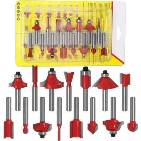 Set da 15 frese per legno con gambo cilindrico da 6,35 mm – Frese in carburo di tungsteno con teste profilate in carburo, ideali per falegnameria e scultura del legno