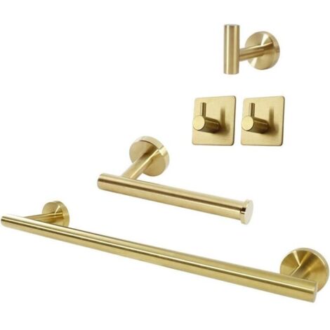 Set da 5 accessori per bagno in acciaio inossidabile: portasalviette, portasalviette allungato, portarotolo carta igienica, 3 ganci per accappatoio
