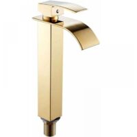 Rubinetto per lavabo a cascata, miscelatore per lavabo con beccuccio piatto, rubinetto per bagno con acqua calda e fredda disponibile, stile moderno cromato (alto, oro)