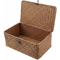 Cesto portaoggetti in erba marina con coperchio, piccolo cestino in vimini, scatola portaoggetti in rattan naturale, cesto per la biancheria, vimini