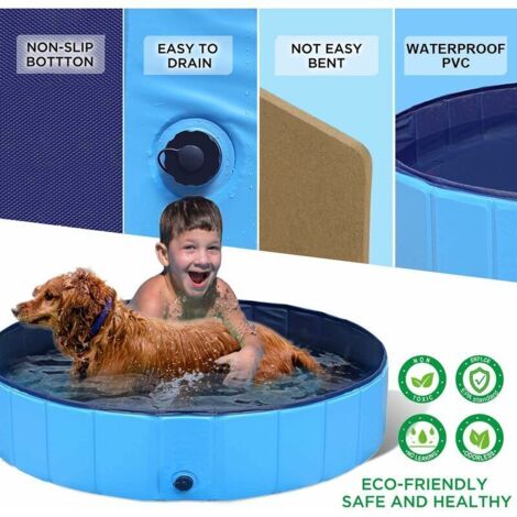 Piscina Plegable Para Perros Y Niños | Antideslizante Y Portátil Con Drenaje | Incluye Cepillo De Baño Y Parches De Reparación | Color Verde