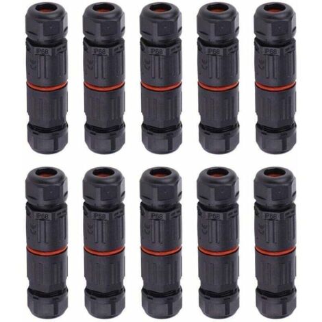 10 PCS IP68 Etanche Connecteur de Câble Electrique, Femelle 3 Broches Connecteurs Etanches Prise de Courant Extérieure Raccord de Connecteur Fil Etanche