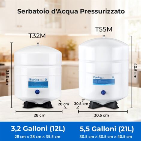 iSpring T55M Serbatoio di Stoccaggio dell'acqua Pressurizzato per Sistemi ad Osmosi Inversa, 5.5 Galloni (1/5)