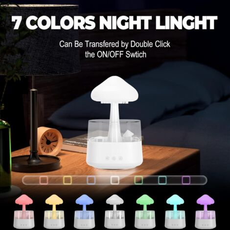 Humidificateur/diffuseur En Forme De Nuage De Pluie - Brume, Lumière LED, Bruit De Pluie - USB-C, Télécommande