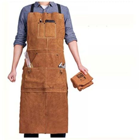 Grembiule Da Saldatore In Pelle QeeLink – 6 Tasche, Resistente Al Calore E Alle Fiamme, Regolabile M-XXXL Per Officina E Giardinaggio