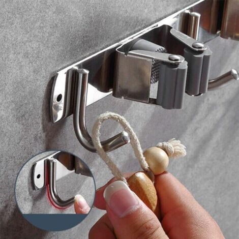Radikor Porta Scope Parete, Portascope da Muro con 4 Supporti e 3 Ganci, Appendi Scope a Muro Autoadesivo, Appendiscope in Acciaio Inox Avvitabile, Ganci Porta Attrezzi da Giardino, Nero