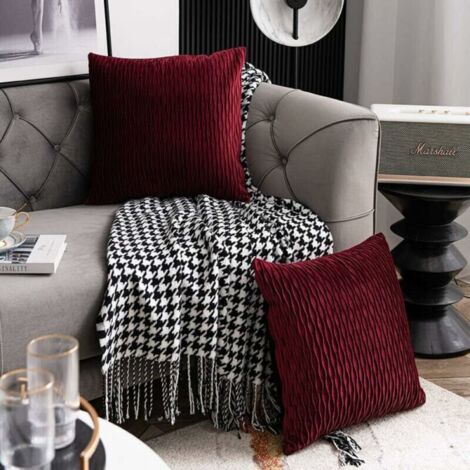 Confezione da 2 federe decorative quadrate per cuscino, in velluto a coste, morbide, decorative, per divano, letto, sedia, bordeaux, 45,7 x 45,7 cm
