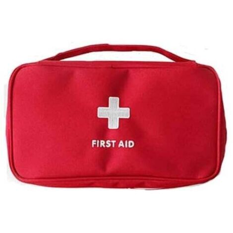EQLEF Borsa Pronto Soccorso Vuota Rossa, 25x22x12 Cm, In Nylon, Con Scomparti E Tasche In Rete, Per Casa, Viaggio, Campeggio - 2