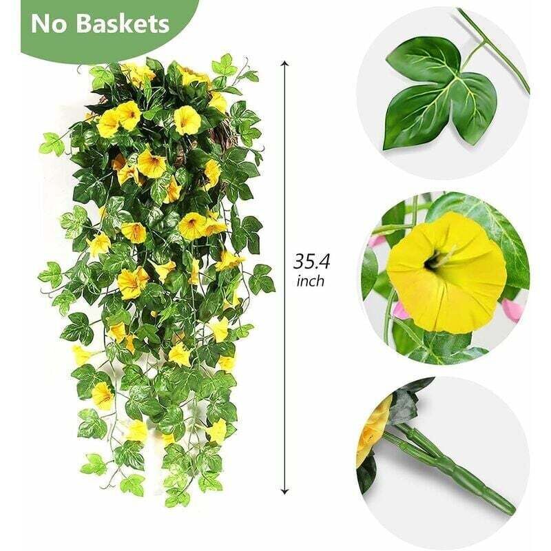 2 Fiori Artificiali Da Appendere Con Cesto Metallico - Piante Finte Seta UV Resistant Per Esterno/Interno, 12 Fasci - 2