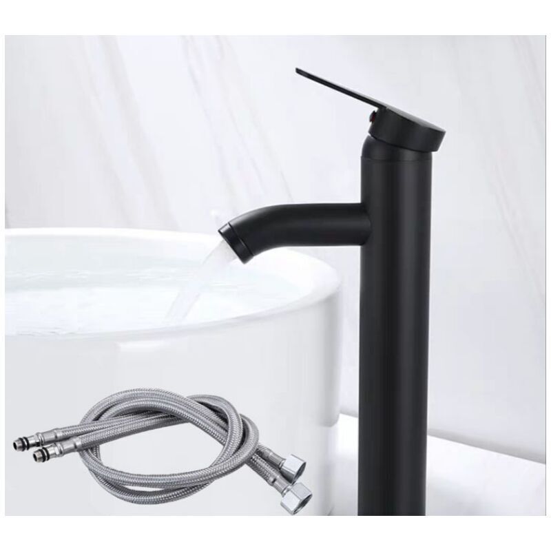 Hoimpro Rubinetto da bagno nero opaco, Rubinetto a cascata con