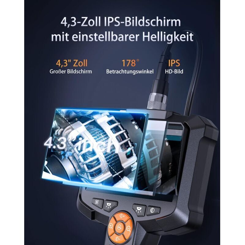 Telecamera Endoscopica Ralcam Con Schermo 5” – Sonda Da 3mm Girevole 210°, Impermeabile IP67, Per Ispezioni Fai-da-te E Professionali