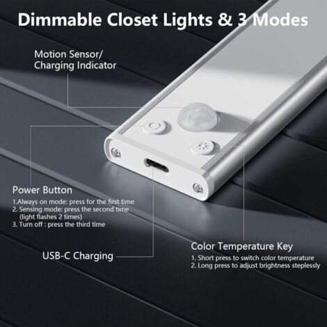 Luce LED Con Sensore Di Movimento Ricaricabile USB – 30cm, 34 LED, Batteria 400mAh, Installazione Magnetica Per Cucina E Armadi