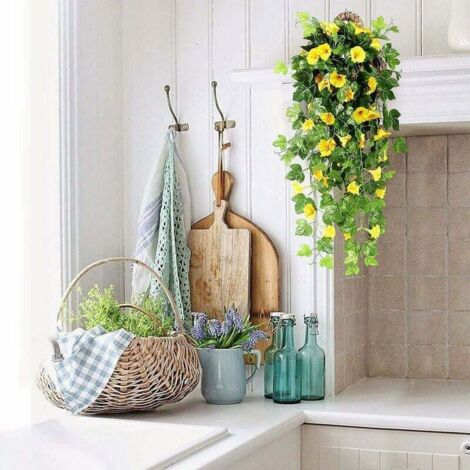 2 Fiori Artificiali Da Appendere Con Cesto Metallico - Piante Finte Seta UV Resistant Per Esterno/Interno, 12 Fasci - 4