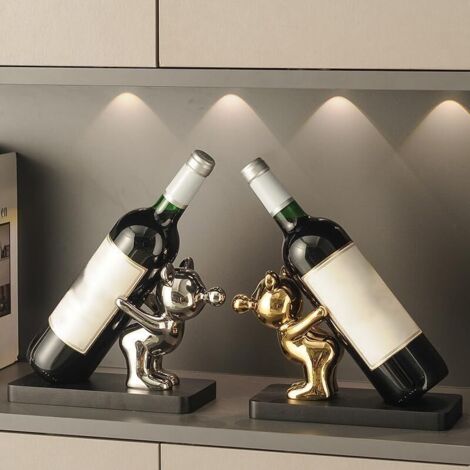 Portabottiglie da vino autoportante piccolo supporto leggero di lusso carino coniglio decorazione da tavolo artigianato in ceramica ornamento per armadietto del vino (argento