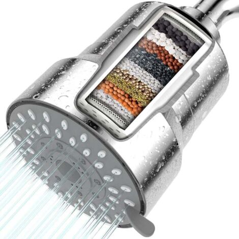 Soffione Doccia Con Filtro A 15 Stadi BAMAJO: Testa Doccia Ad Alta Pressione Con 4 Modalità E Pulsante Pausa - Include 4 Filtri Di Ricambio, Tubo In Acciaio E Attacco Universale - 2