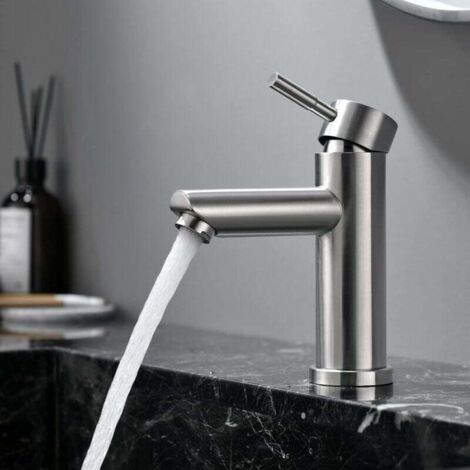Rubinetto Per Lavabo In Nichel Spazzolato - Alta Cascata Con Scarico Pop-Up - Acciaio Inox SUS304 - Maniglia Singola