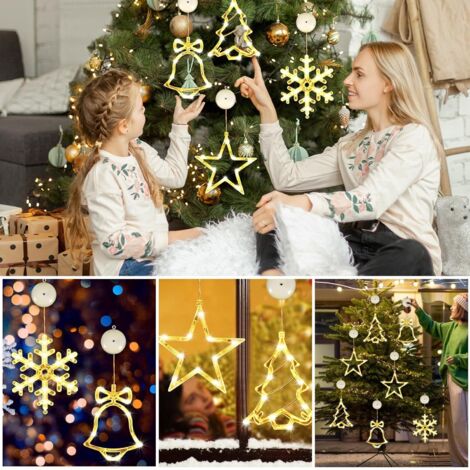 3 Decorazioni Natalizie LED A Forma Di Finestre Con Ventose – Luce Bianca Calda Per Interni/Esterni